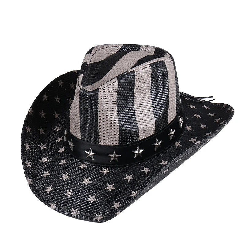 Outdoor New Classic American Flag Western Cowboy Hats Summer Women Sun Blocking Travel Cap Men Wide Brim Beach Party Fishing Hat