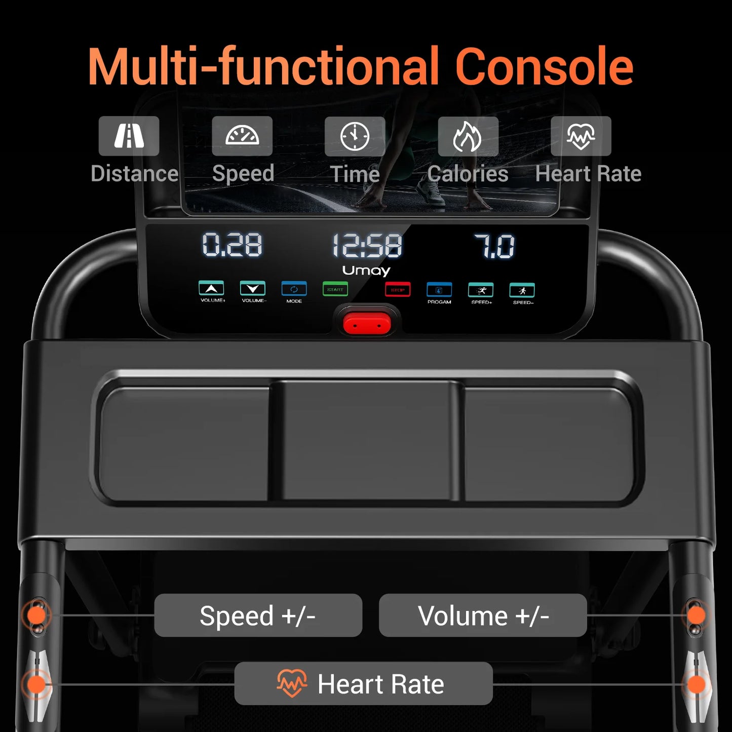 NONEDriving 3.0HP Brushless Foldable Home Treadmill HR Monitor