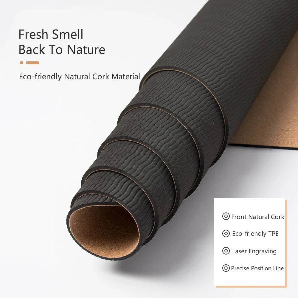 Penggue Natural Cork TPE Yoga Mat Non Slip Sweat Absorbing Pad With Bag