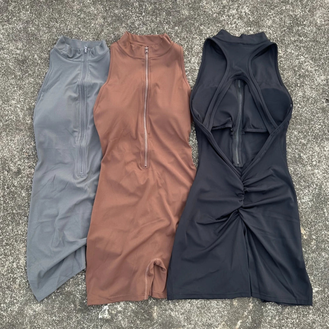 Womens Solid Scrunch Back Waist Yoga Jumpsuit Shorts Set