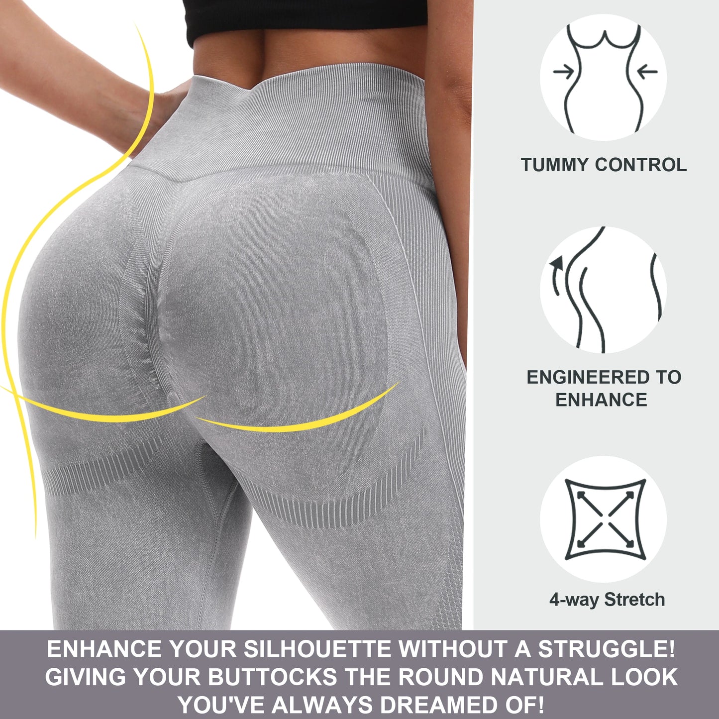 NONECN Womens High Waisted Butt Lifting Seamless Yoga Leggings Pack