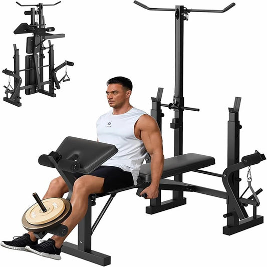 HiMISS 7-In-1 Weight Bench Set With Squat Rack Home Gym