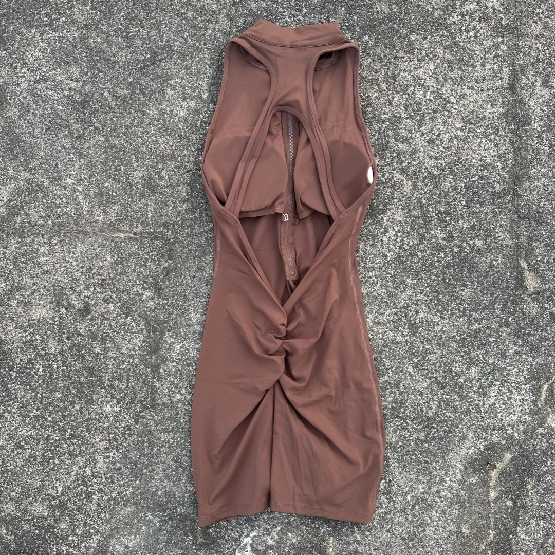 Womens Solid Scrunch Back Waist Yoga Jumpsuit Shorts Set