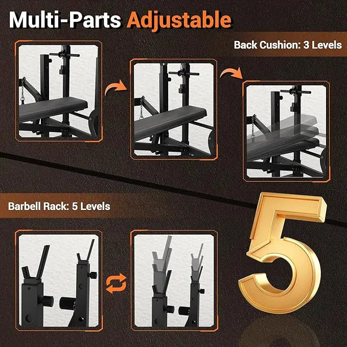 HiMISS 7-In-1 Weight Bench Set With Squat Rack Home Gym