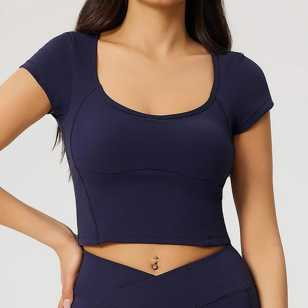 Women Sport T-shirt Yoga Top Fitness Clothes Quick Drying Short Sleeve Yoga Shirt Gym Crop Top Workout Running Sport Tees Tops
