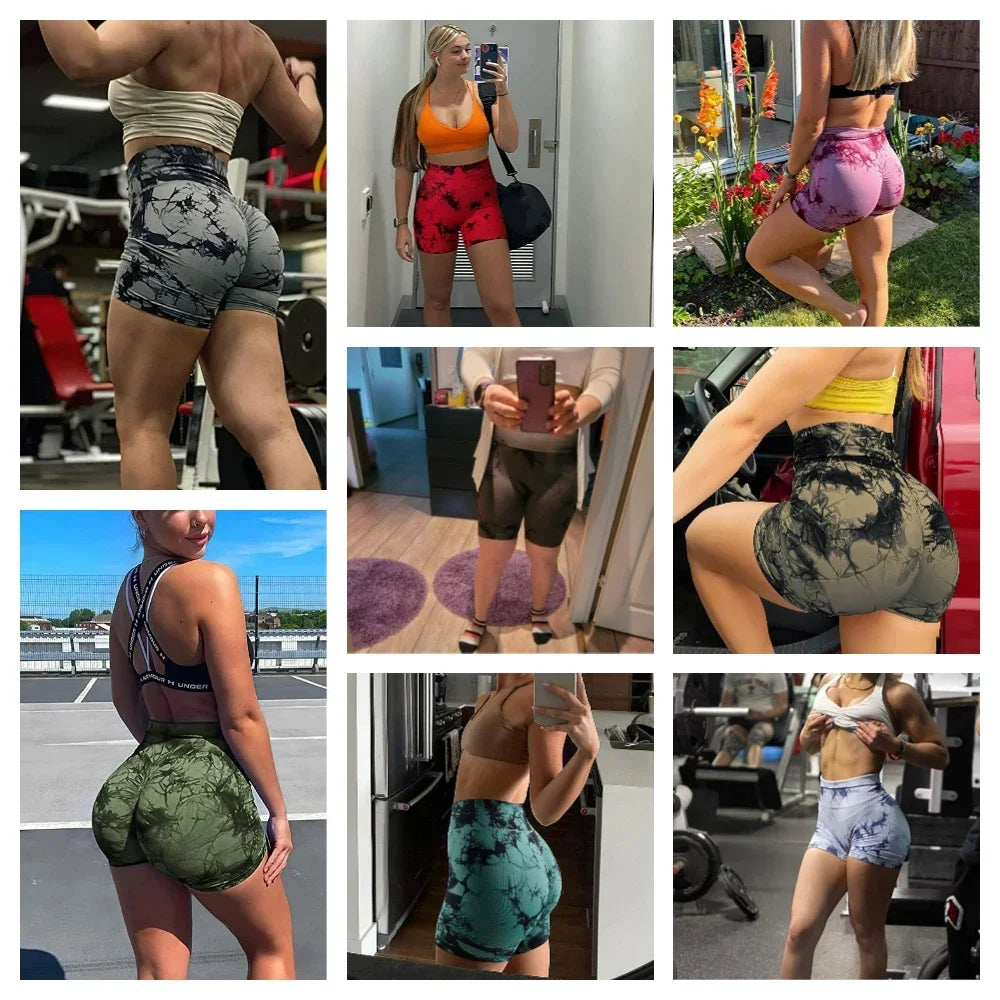 Tie-Dye Yoga Shorts For Women High Elastic Gym Running Fitness