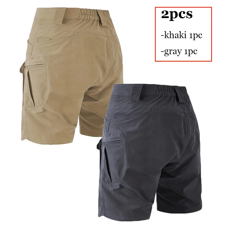 Mens Tactical Shorts 2Pcs Outdoor Climbing Multiple Pocket Casual Work Short Pant Summer Thin Wear-Resistant Knee Length Pant