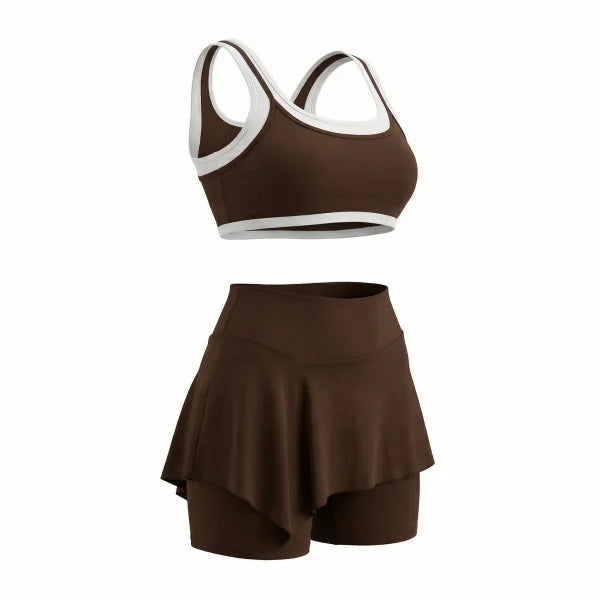 Mermaid Curve Yoga Set Women High Waist Skirt Shorts Crop Top Activewear