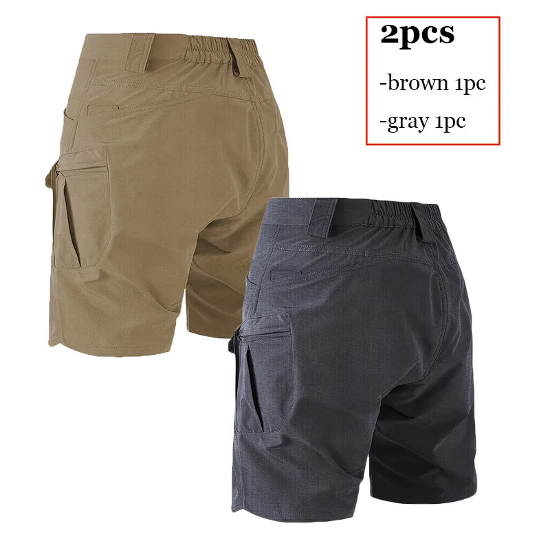 Mens Tactical Shorts 2Pcs Outdoor Climbing Multiple Pocket Casual Work Short Pant Summer Thin Wear-Resistant Knee Length Pant