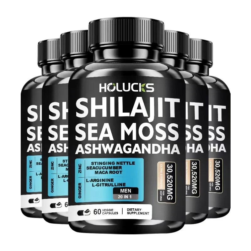 Premium Sea Moss Shilajit Ashwagandha Herbal Capsules, Boost Energy, Immune Support, Enhance Vitality & Overall Wellness