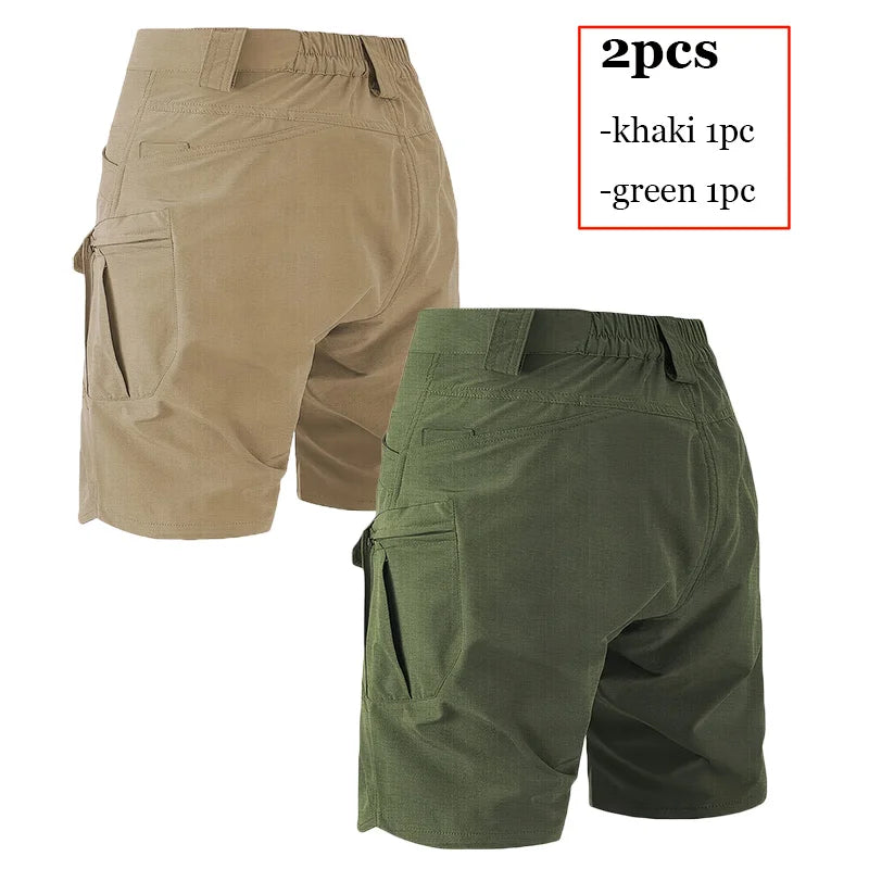 Mens Tactical Shorts 2Pcs Outdoor Climbing Multiple Pocket Casual Work Short Pant Summer Thin Wear-Resistant Knee Length Pant