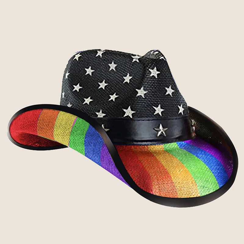 Outdoor New Classic American Flag Western Cowboy Hats Summer Women Sun Blocking Travel Cap Men Wide Brim Beach Party Fishing Hat