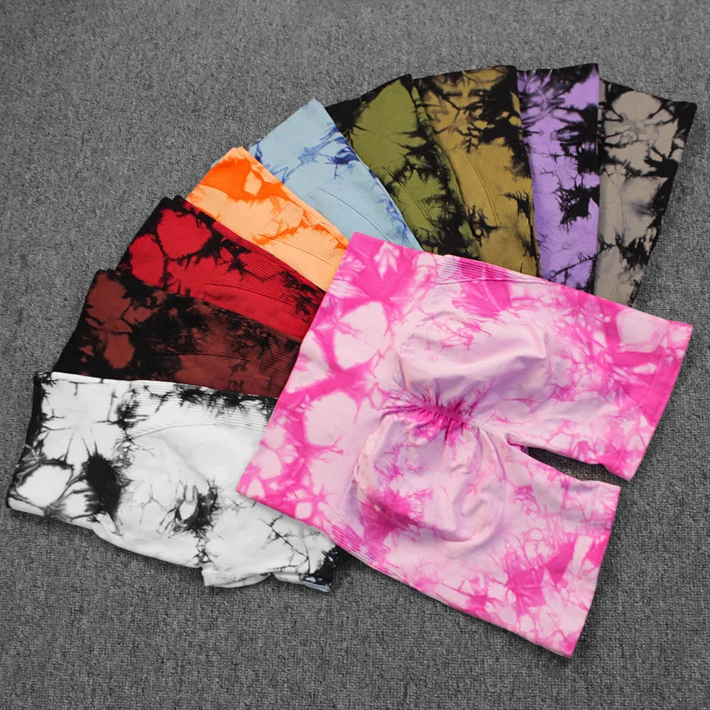 Tie-Dye Yoga Shorts For Women High Elastic Gym Running Fitness